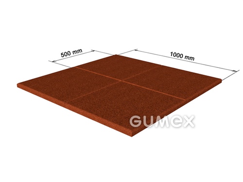 Športová elastická dlažba hladká ELASTON-ELTEC, hrúbka 20mm, 1000x1000mm, skosenie s krížom, HIC 80, recyklovaná guma, červenohnedá